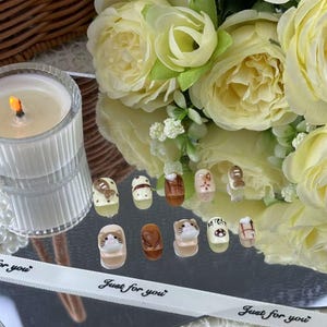 Hand-painted Press-on Nails with 3D-like Cartoon Cats, Playful Fish & Sweet Accents, Kawaii Nail Art for Daily Charm, Gift