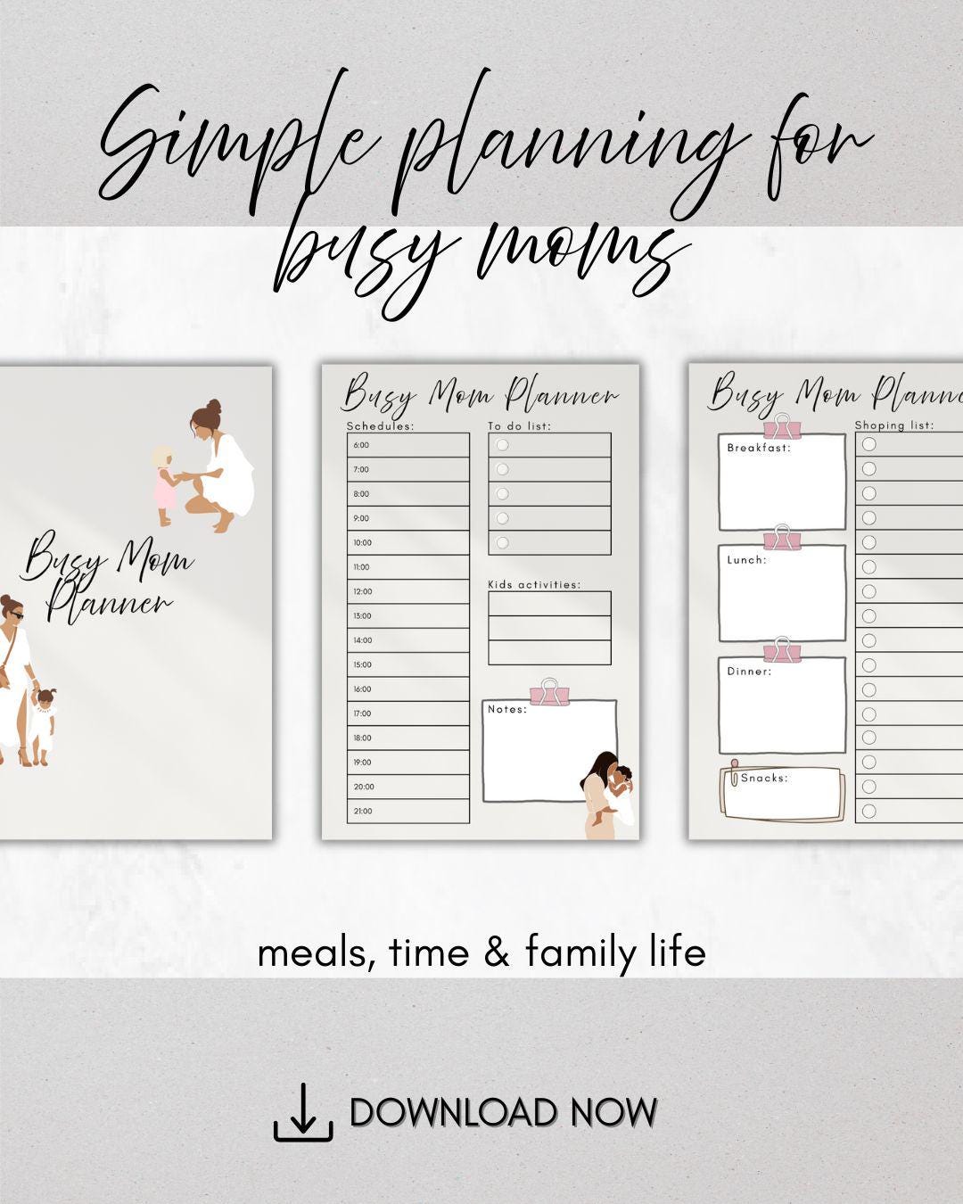 Busy Mom Planner | Printable Daily & Meal Planner | Kids Activities and ...