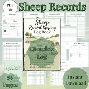 Sheep Record Keeping Log Book, Milk, Lambing, Wool (PDF Printable)