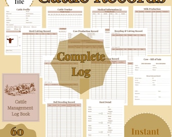 Cattle Management Log Book, Herd Records (Digital Download)
