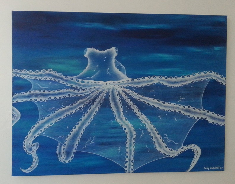 Crazy Legs Octopus 36 x 48 Acrylic and White Colored Pencil image 1