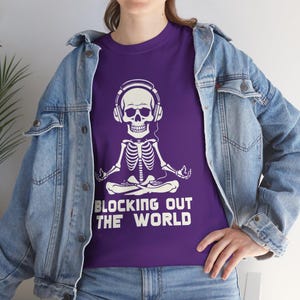 Skeleton headphones world funny Unisex Heavy Cotton Tee