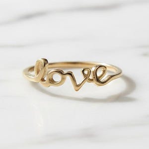 Couples Love Ring, Dainty Cursive Letter Ring, Script Love Ring, Proposal Ring, Women Engraved Ring, Valentine's Day Gift, Love Written Ring