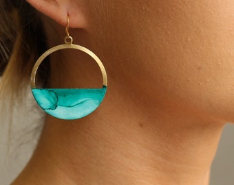 Créoles bleu turquoise, boucles d'oreilles turquoise, faites main, océan vert de mer, idée cadeau bien pensée pour des amies, petites amies