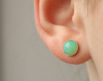 Apple Opal Oorbellen, Groene Stud Oorbellen, Oktober Birthstone, Peridot Sieraden, Cadeaus voor vrouwen, GROENE OPAL STUDS