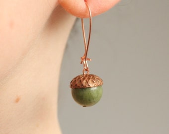 Acorn Earrings, Moss Green Acorns, Jewelry for Fall, Autumn Earrings, Gift for Nature Lovers, Gift for Women, OLIVE ACORN EARRINGS