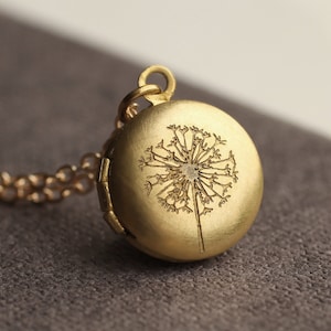 TINY GOLD DANDELION LOCKET NECKLACE