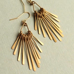 Gold Fringe Earrings: Statement Chandelier Brass Earrings for Party, Art Deco Jewelry image 2