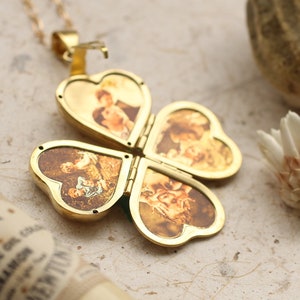 Collar de medallón de fotos, medallón de corazón personalizado, regalo personalizado para el día de la madre, collar grabado en oro, medallón de collar conmemorativo, F&F imagen 1
