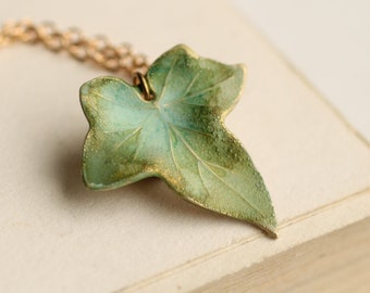 Olive Green Leaf Necklace, Green Ivy Leaf Pendant, Nouveau Boho Necklace, Autumn Pendant Gift, Lily Pad, Boho Jewelry, OLIVE IVY NECKLACE