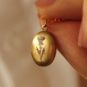Tiny Locket Necklace with Photos, Engraved Personalised Oval Locket, Personalized Gift for Girlfriend, Gold Brass Photo Necklace LKGP-2
