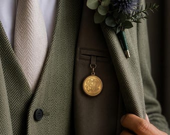 Personlig bröllopsmedaljong för män: Fickur till brudgum med foton, keltisk bröllopsgåva LKGP-338