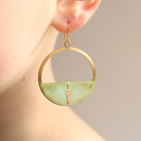 Boucles d’oreilles Olive Green Hoop, Boucles d’oreilles Kintsugi Gold, Cadeau Kintsugi, Idée cadeau réfléchie pour les amies copines KINTSUGI HOOP