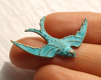 Swallow Bird Brooch Pin, Verdigris Green Blue Bird, Turquoise Brooch, Pin Badge, Green Bird Pin, Bird Gift, SMALL VERD BIRD BR00CH