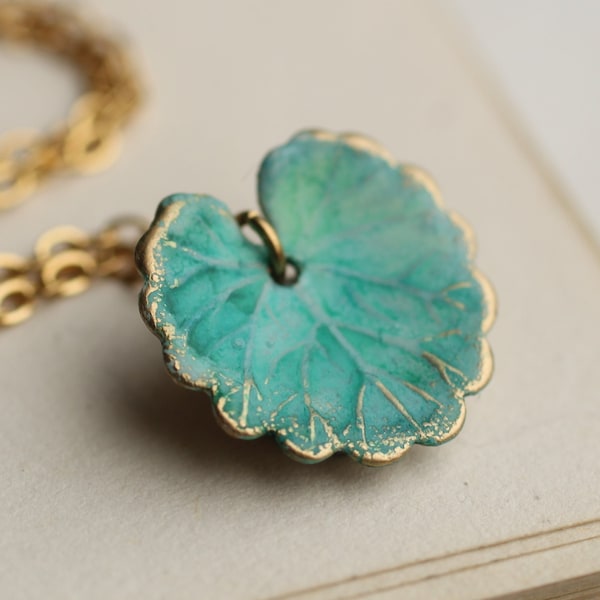 Turquoise Leaf Necklace, Sea Green Lily Pad Leaf Pendant, Nouveau Boho Necklace, Turquoise Blue Aqua Lily Pad, STANDARD LEAF NECKLACE