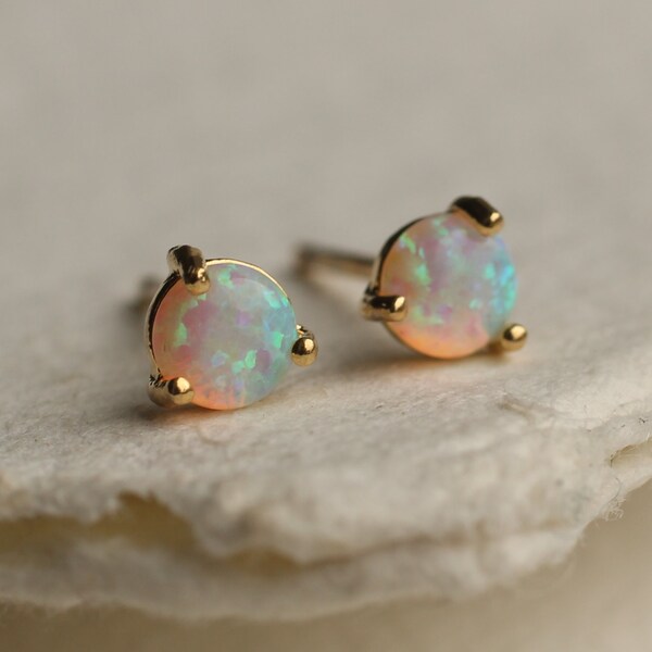 Opal Stud Earrings, Tiny Opal Studs, Delicate Earrings, October Birthstone Earrings, Earrings for Daughter, TINY OPAL STUDS Type 1