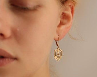 Gold Art Deco Earrings, 1920s Earrings, Geometric Drop Earrings, Classic Every Day Deco Earrings, Gold Drop Earrings, DECO DROP EARRINGS