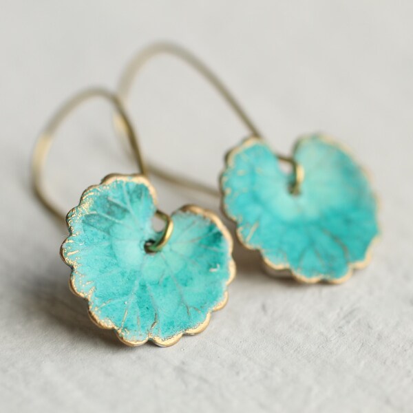 Turquoise Leaf Earrings, Blue Ivy Leaf Earrings, Nouveau Boho Earrings, Long Aqua Earrings, Lily Pad, Boho Jewelry, SEAFOAM LEAF EARRINGS