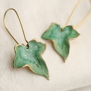 Green Leaf Earrings, Green Ivy Leaf Earrings, Nouveau Boho Earrings, Autumn Long Earrings, LOTR, Spring Green, CLOVER GREEN lVY New image 1