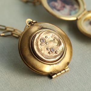 Collier médaillon étoile de lune, photos personnalisées médaillon photo doré, pendentif phases de lune, pendentif photo personnalisé, cadeau pour meilleur ami (LK -112)