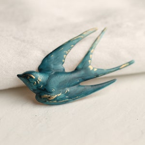 Swallow Bird Brooch, Navy Blue Bird, Bluebird Brooch, Pin Badge Airforce Blue 1950S Fifties Retro Brooch, NAVY BIRD BROOCH image 1