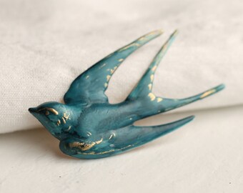 Swallow Bird Brooch, Navy Blue Bird, Bluebird Brooch, Pin Badge Airforce Blue 1950S Fifties Retro Brooch, NAVY BIRD BROOCH