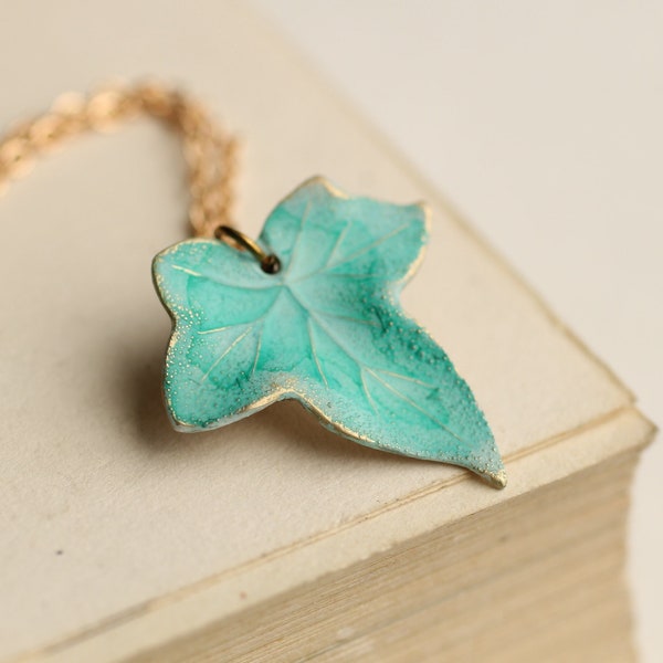 Turquoise Leaf Necklace, Sea Green Ivy Leaf Pendant, Nouveau Boho Necklace, Turquoise Blue Aqua Lily Pad, SEAFOAM IVY NECKLACE