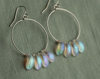 Opal Hoop Earrings, Opal Statement Earrings, October Birthstone, October Birthday Gift, Beaded Hoop Earrings, OPAL HOOPS CIRCLE