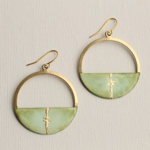 Olive Green Hoop Earrings, Kintsugi Gold Earrings, Kintsugi Gift, Thoughtful Gift Idea for Friends Girlfriends KINTSUGI HOOP image 1