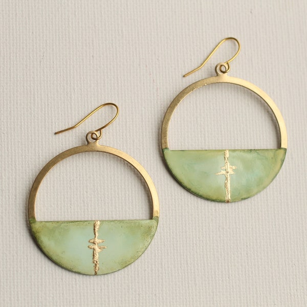 Olive Green Hoop Earrings, Kintsugi Gold Earrings, Kintsugi Gift, Thoughtful Gift Idea for Friends Girlfriends KINTSUGI HOOP