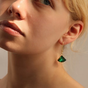 Emerald Green Art Deco Earrings, Vintage Deco Earrings, May Birthstone, Emerald Gift, May Birthday Gift, EMERALD DECO EARRINGS image 5
