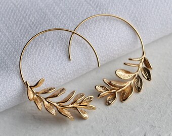 Rosemary Hoop Earrings, Silver Leaf Hoop Earrings, Twig Branch Earrings, Nature Plant Leaf Eearrings, Woodland Earrings, ROSEMARY HOOPS