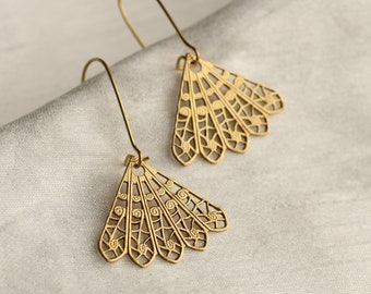 Golden Lace Earrings, Bohemian Vintage Fan Earrings, Bridal Filigree Earrings, Bridesmaid Jewelry, FILIGREE FAN EARRINGS