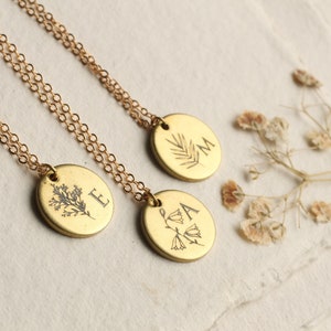 Wildflower Initial Necklace, Gold Bridesmaid Necklace, Flower Girl Pendant, Personalized Name Necklace, Engraved Locket, WILDFLOWER NECKLACE