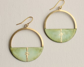 Olive Green Hoop Earrings, Kintsugi Gold Earrings, Kintsugi Gift, Thoughtful Gift Idea for Friends Girlfriends KINTSUGI HOOP