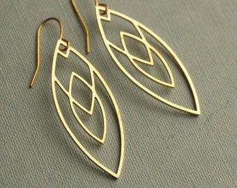 Art Deco Gold Teardrop Earrings, Modern Geometric Teardrop Earrings, Art Deco Gold Drop Earrings, GOLD AZTEC EARRINGS