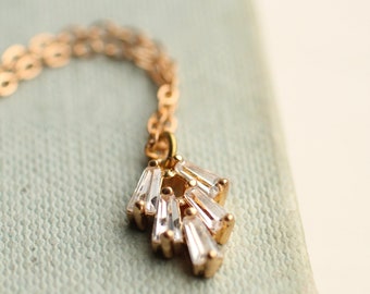 Art Deco Necklace, Art Nouveau, Baguette Rectangle Zirconia Diamond Drop Pendant 1920s Twenties Geometric Chrysler CRYSTAL CHRYSLER NECKLACE