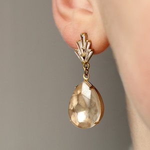 Art Deco Champagne Earrings: Antique 1920s Bridal Earrings for Wedding