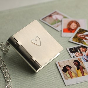 Silver Locket with Pictures, Photo Locket, Polaroid Wedding Album Photo Gift, Paper Anniversary, Wedding Photo Gift, SILVER POLAROID SYMBOL