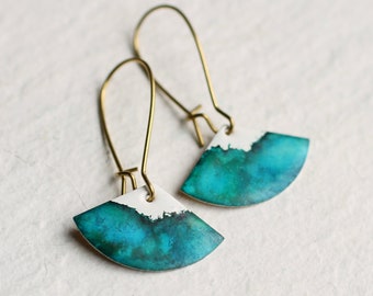 Pendientes de paisaje marino escocés, pendientes azul marino turquesa, verde mar, hecho a mano, azul océano, vieira, abanico, regalo hecho a mano, VENTILADOR DE PAISAJE MARINO TEAL