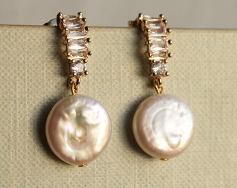 Art Deco Earrings, Pearl Earrings, Bridal Jewelry, Bridesmaids, Freshwater Pearl Earrings, Weddings, 1920s Earrings, FRESHWATER PEARL LADDER