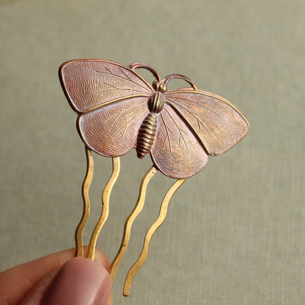 Butterfly Hair Comb Clip, Vintage Bohemian Bridal Hair Accessory, Golden Moth, Festival Folk Woodland Hair Decoration, MOTH HAIR COMB