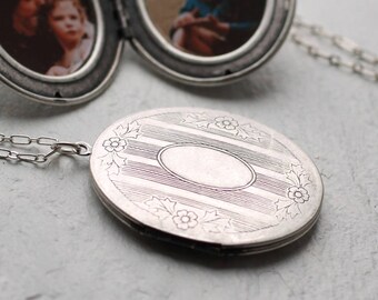 Silver Victorian Locket ... Oversized Long Locket Pendant Necklace