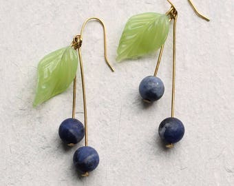 Blueberry Earrings, Cherry Earrings, Leaf Earrings, Fruit Earrings, Kitsch Jewelry, Cherry Jewelry, Tree Earrings, BLUEBERRY EARRINGS