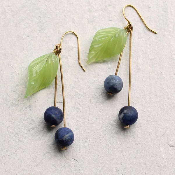 Blueberry Earrings, Cherry Earrings, Leaf Earrings, Fruit Earrings, Kitsch Jewelry, Cherry Jewelry, Tree Earrings, BLUEBERRY EARRINGS