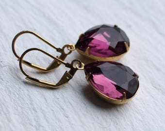 Large purple quartz earrings,large framed amethyst earrings,large framed gemstone,Large faced chalcedony earrings,birthday gift,mother gift