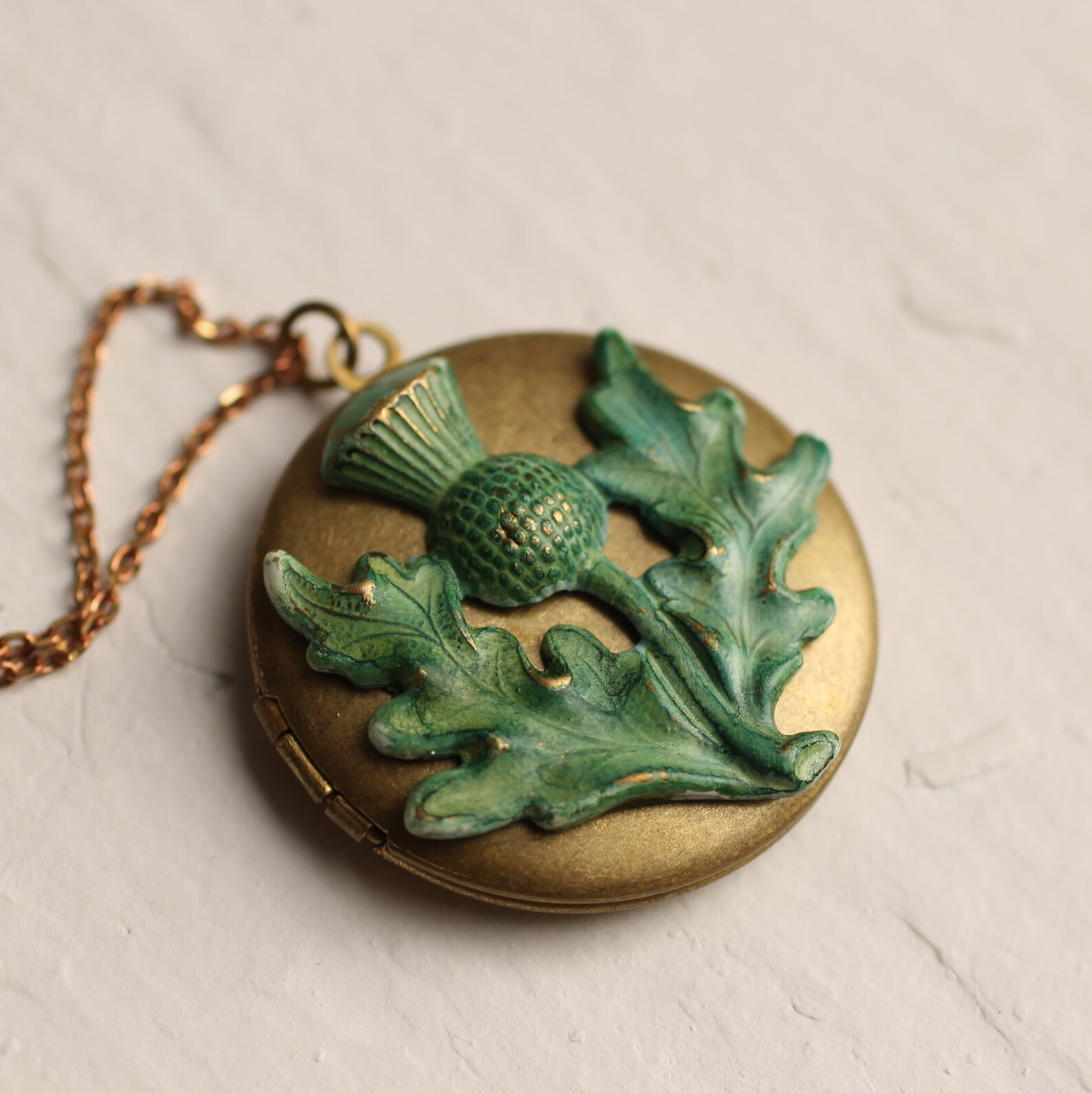 Scottish Thistle Locket Scottish Gift Thistle Necklace Leaf Etsy