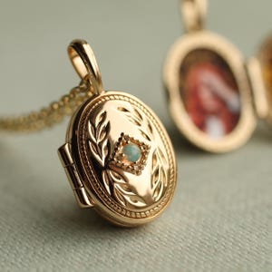 Miniatuur ovale fotomedaillonketting: gepersonaliseerde antieke vintage hanger met opaal, LKVM-347