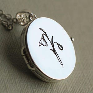 Locket Necklace with Photos: Silver Personalized Engraved Locket, Birth Flower Gift, LKSP-28