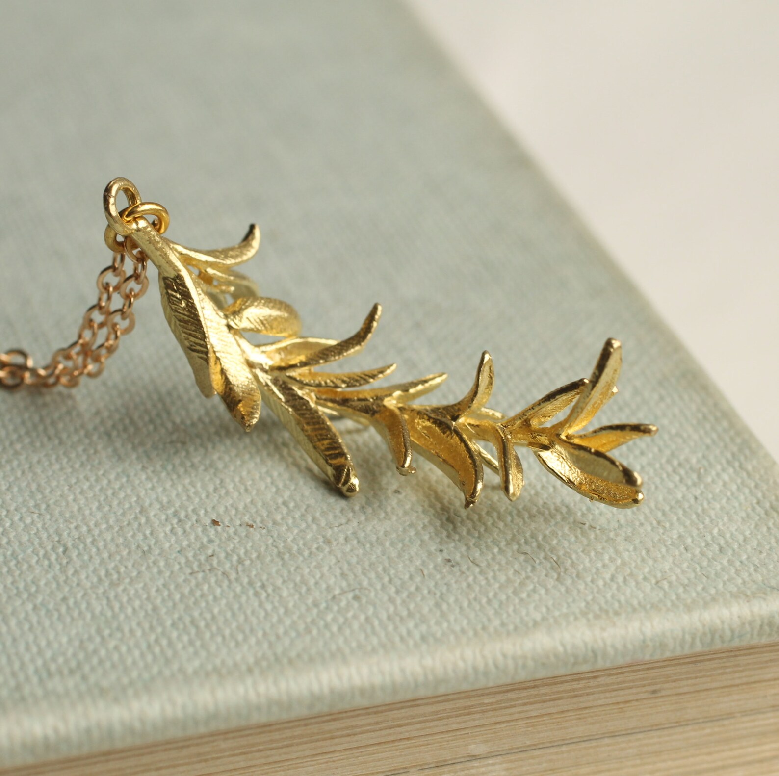 Rosemary Leaf Necklace Gold Botanical Wildflower Necklace Etsy